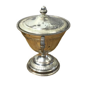 Vintage Bologna Silverplate Sugar Bowl w/ Lid Handles Italy Made Confetti Door